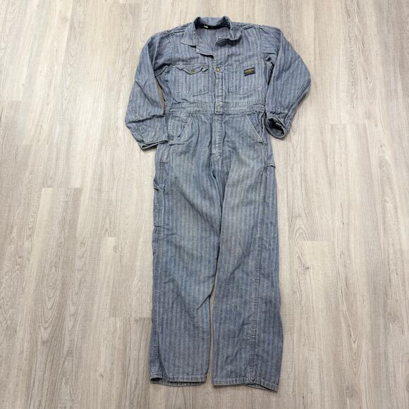 Vintage OshKosh Coveralls Mens Medium Blue Herringbone Union Made Sanforized 60s - Picture 6 of 12